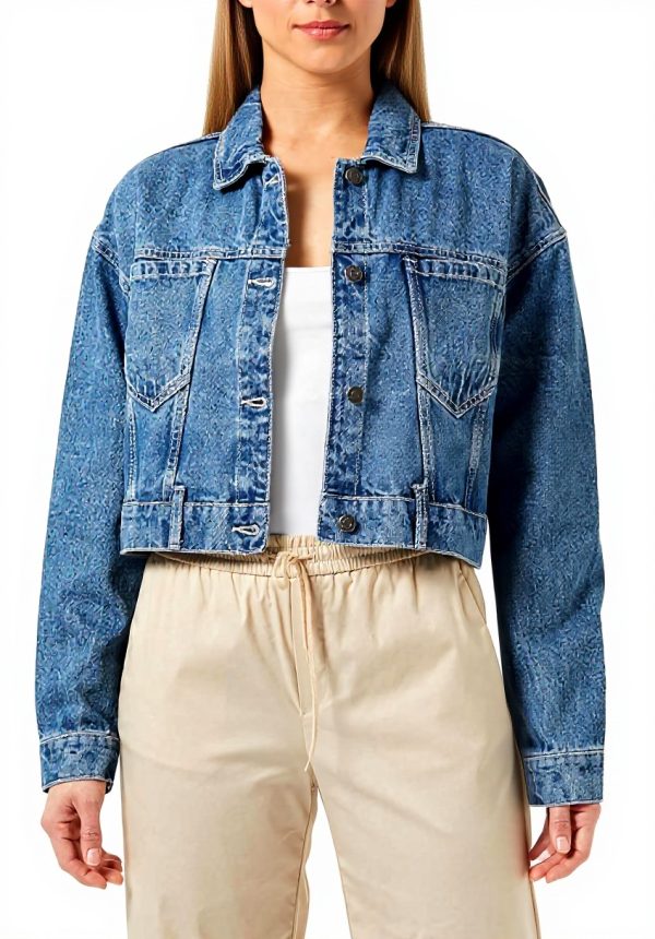 Noisy may Damen Jeansjacke Knopfleiste Klappentaschen Blau