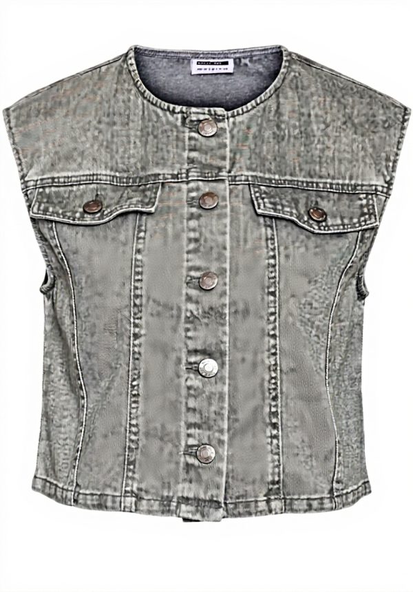 Noisy may Damen Jeansweste ärmellos Knopfleiste Brusttaschen