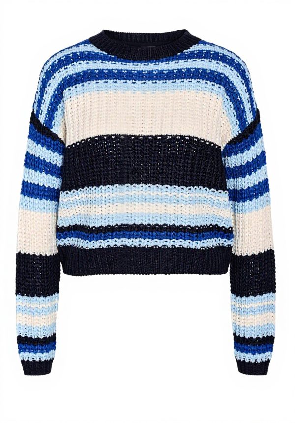 Noisy May Damen Pullover Strick O-Neck Langarm Streifen