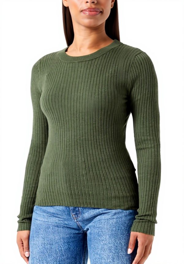 Noisy May Damen Pullover Rippenstruktur Langarm Kombu Green